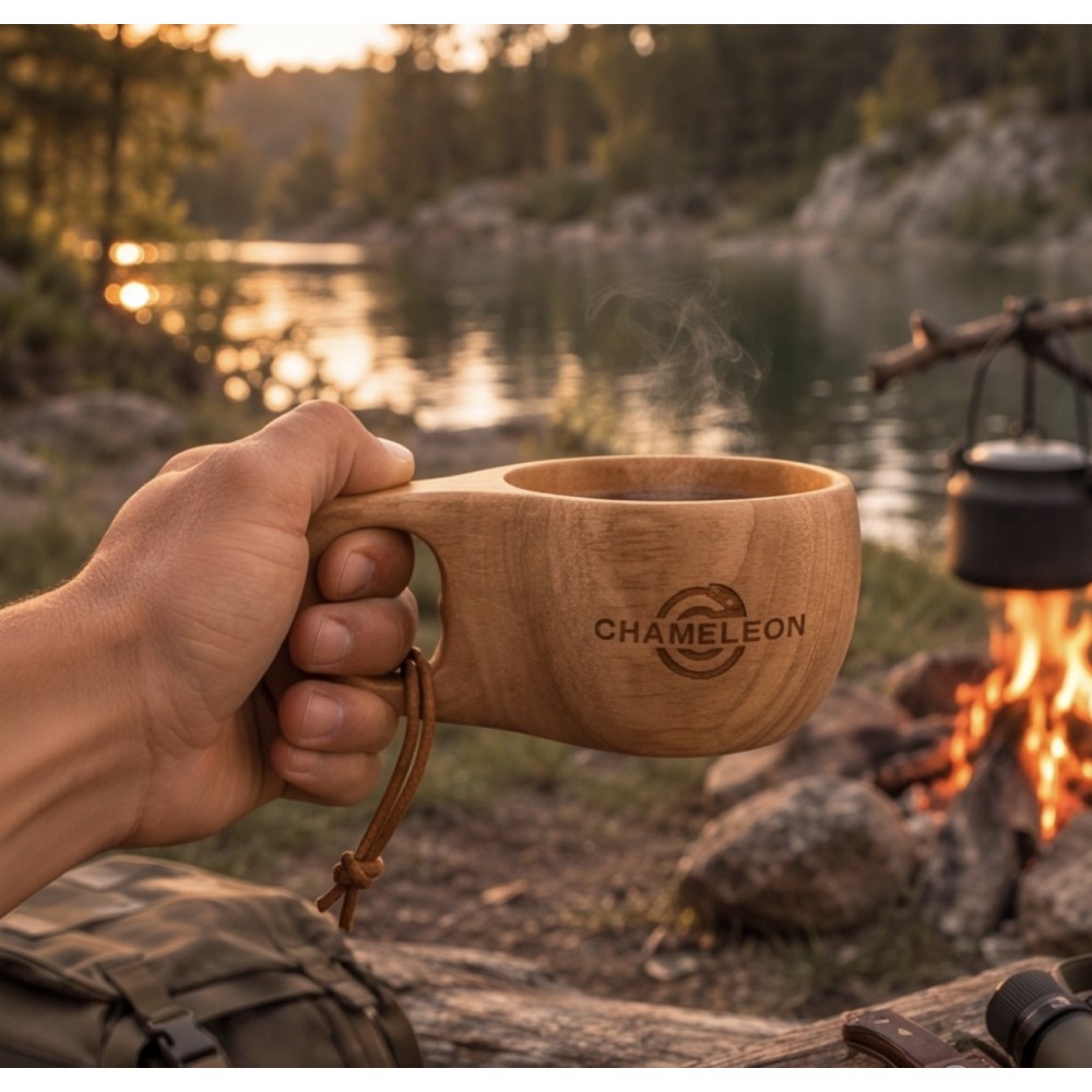 Eco wooden cup made of rubber wood 250 ml for hunting, camping and hiking